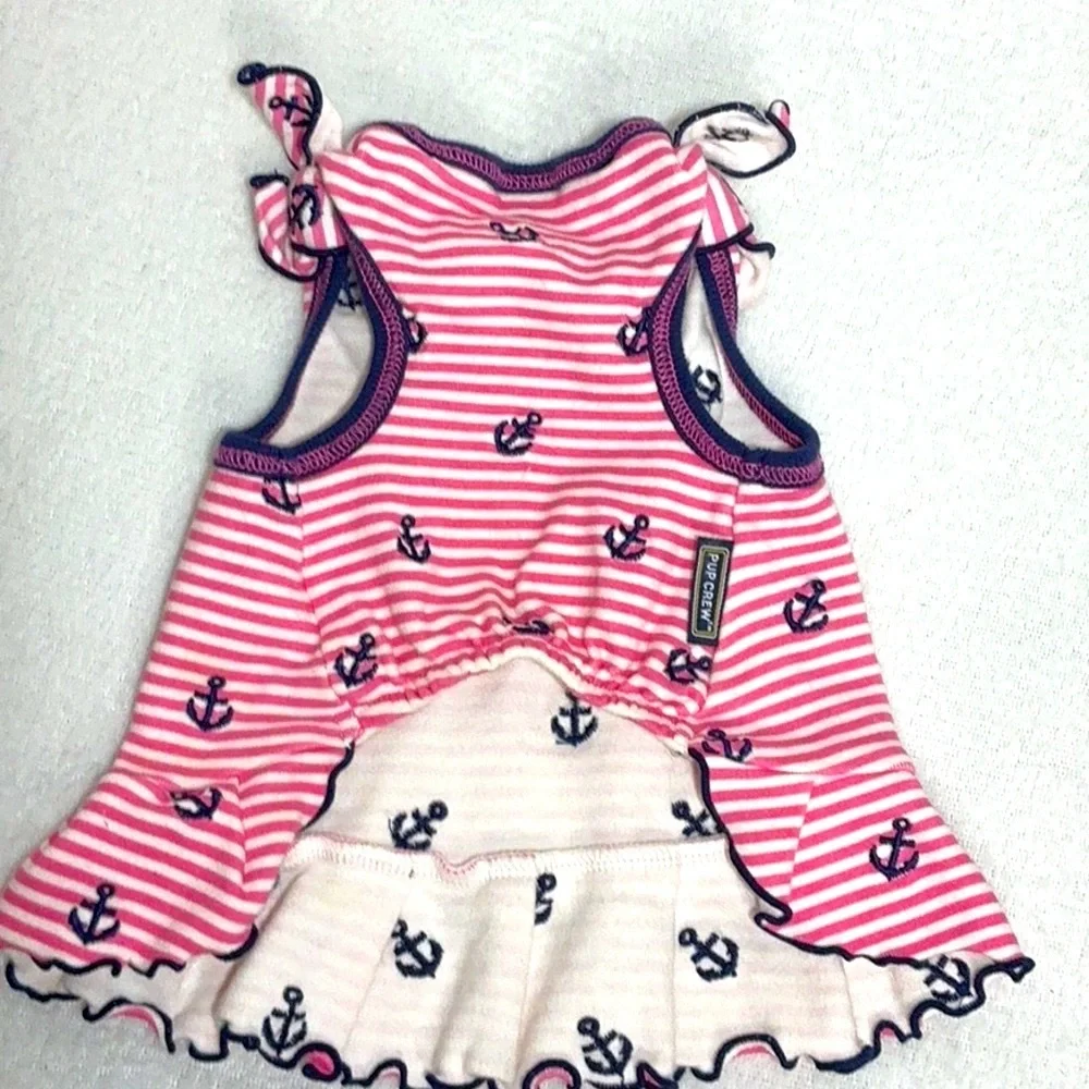 Nautical Striped Dog Dress with Anchor Print